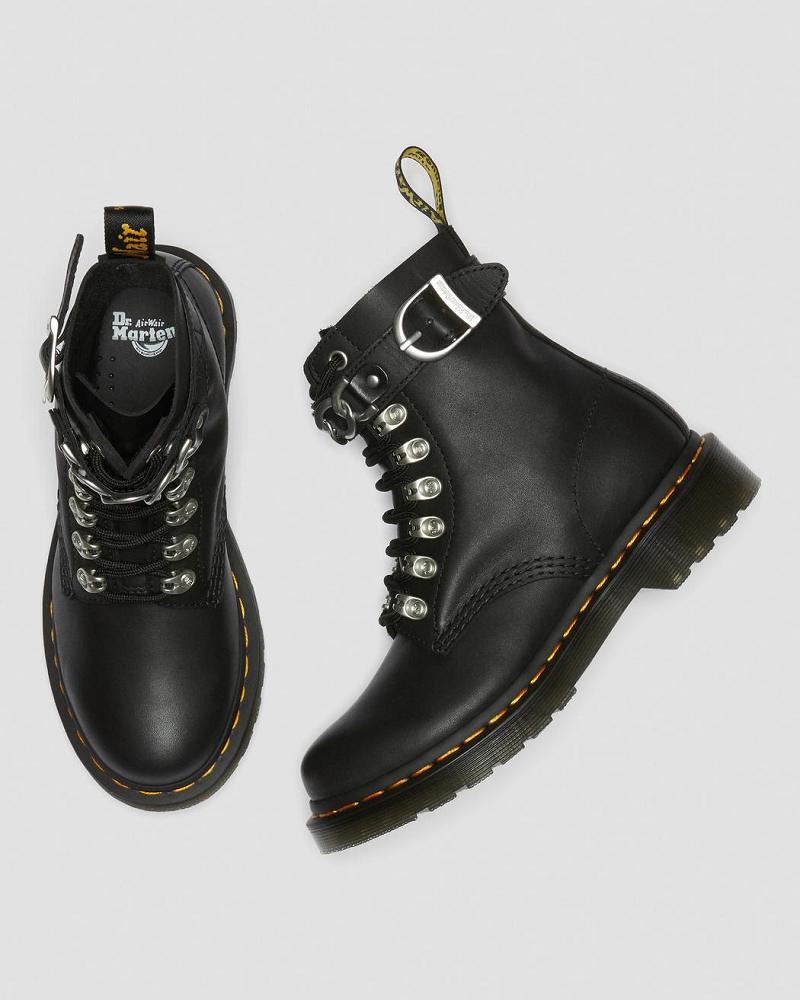 Women's Dr Martens 1460 Pascal Chain Leather Lace Up Boots Black | AU 181FDN